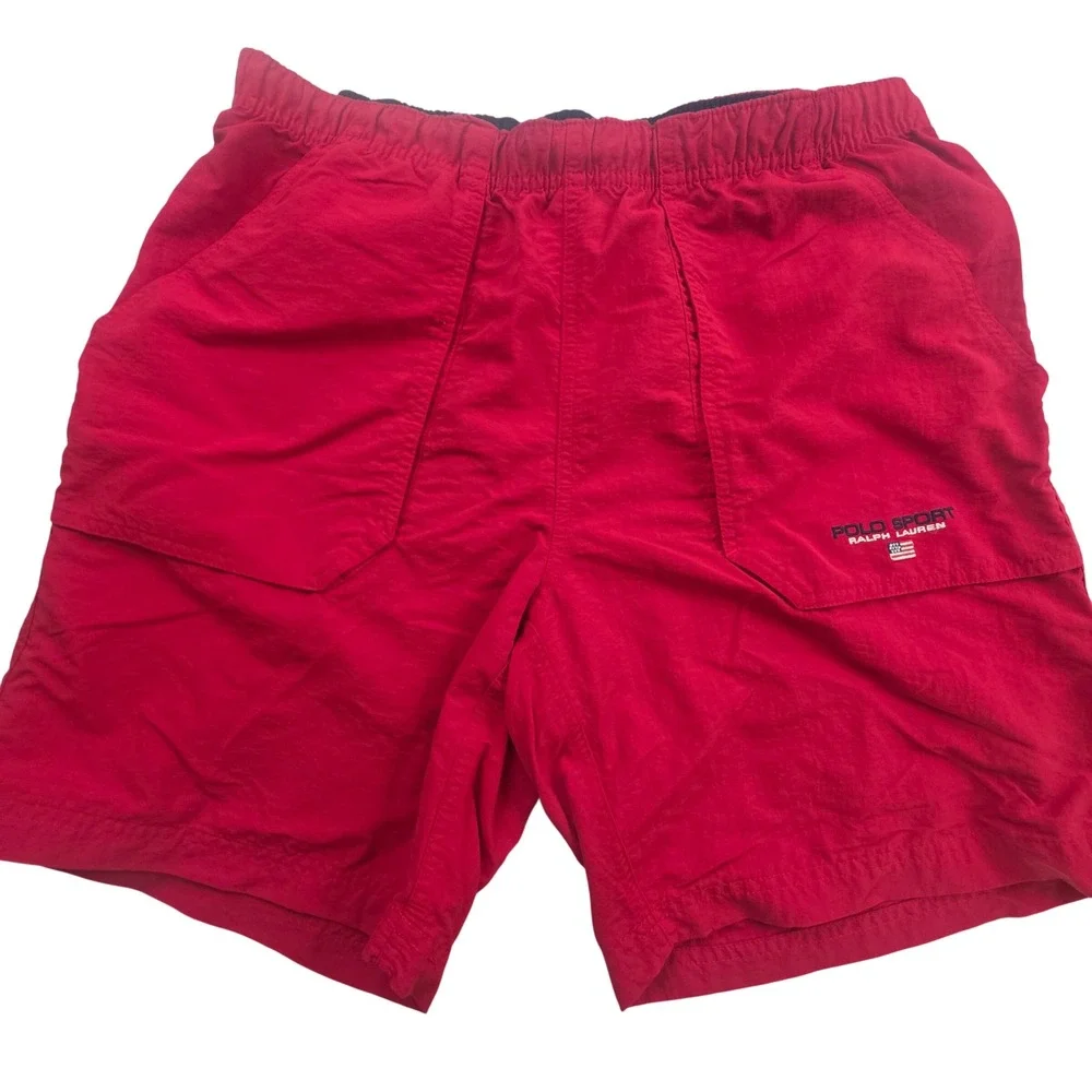 Polo Sport Ralph Lauren Swim Trunks Mens Medium Red Vintage Nylon Cargo Shorts